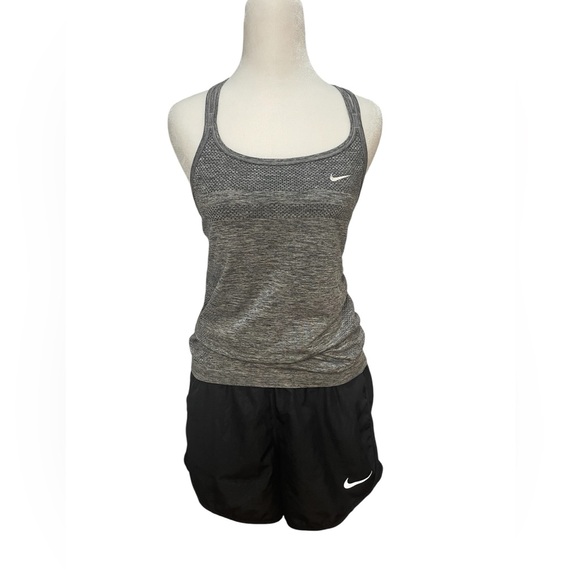 Nike Dri-Fit Heathered Gray Racerback Tank and Black Dri-Fit Running Shorts Set - Picture 1 of 9
